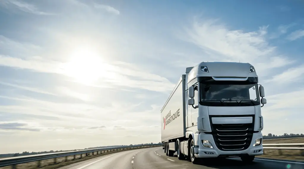 Camion blanc sur la route avec en fond un grand ciel bleu