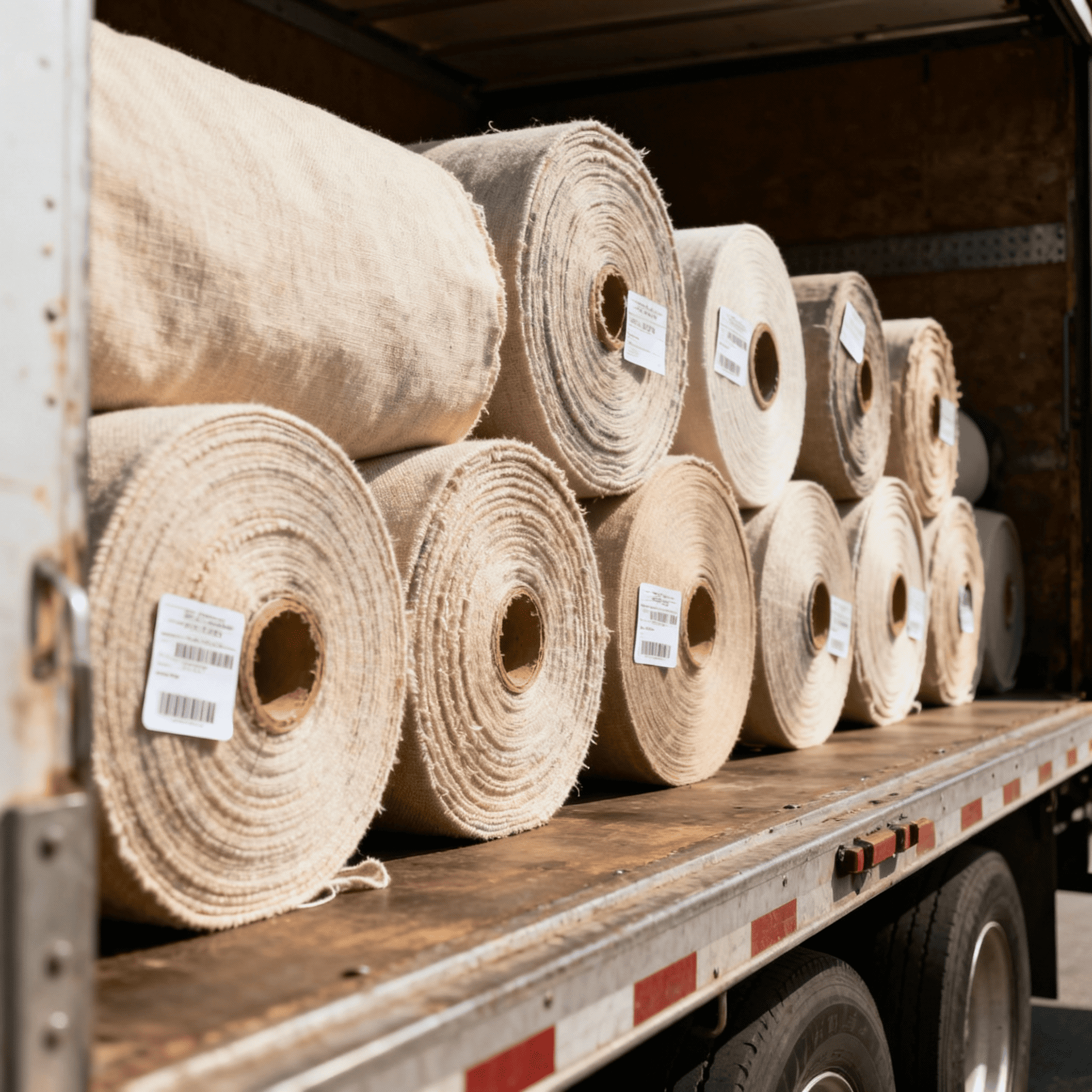 Rouleaux de textile dans un camion